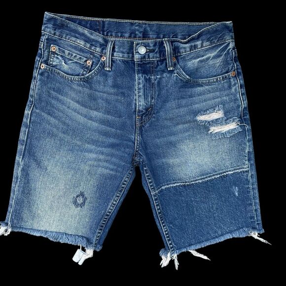 Levi’s 511 Jean Shorts Mens 31 Blue Denim Raw Hem Straight Leg Distressed Y2K - Picture 1 of 11